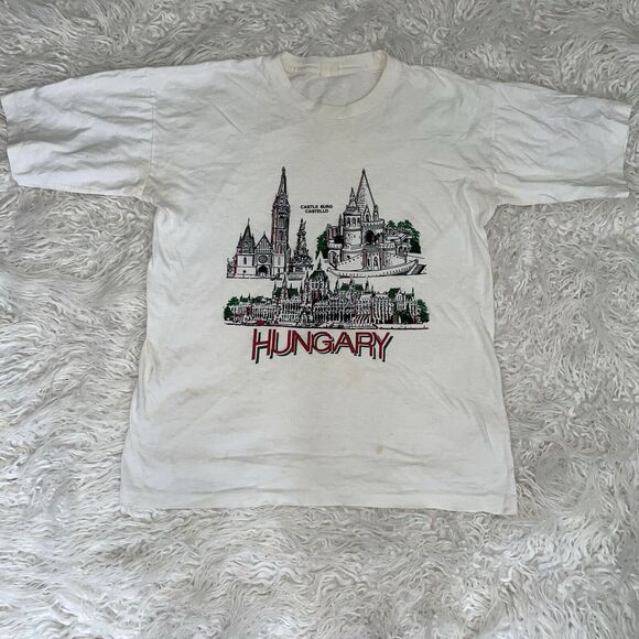 Vintage Hungary T Shirt Single Stitch Size Small With Stains - Picture 1 of 6